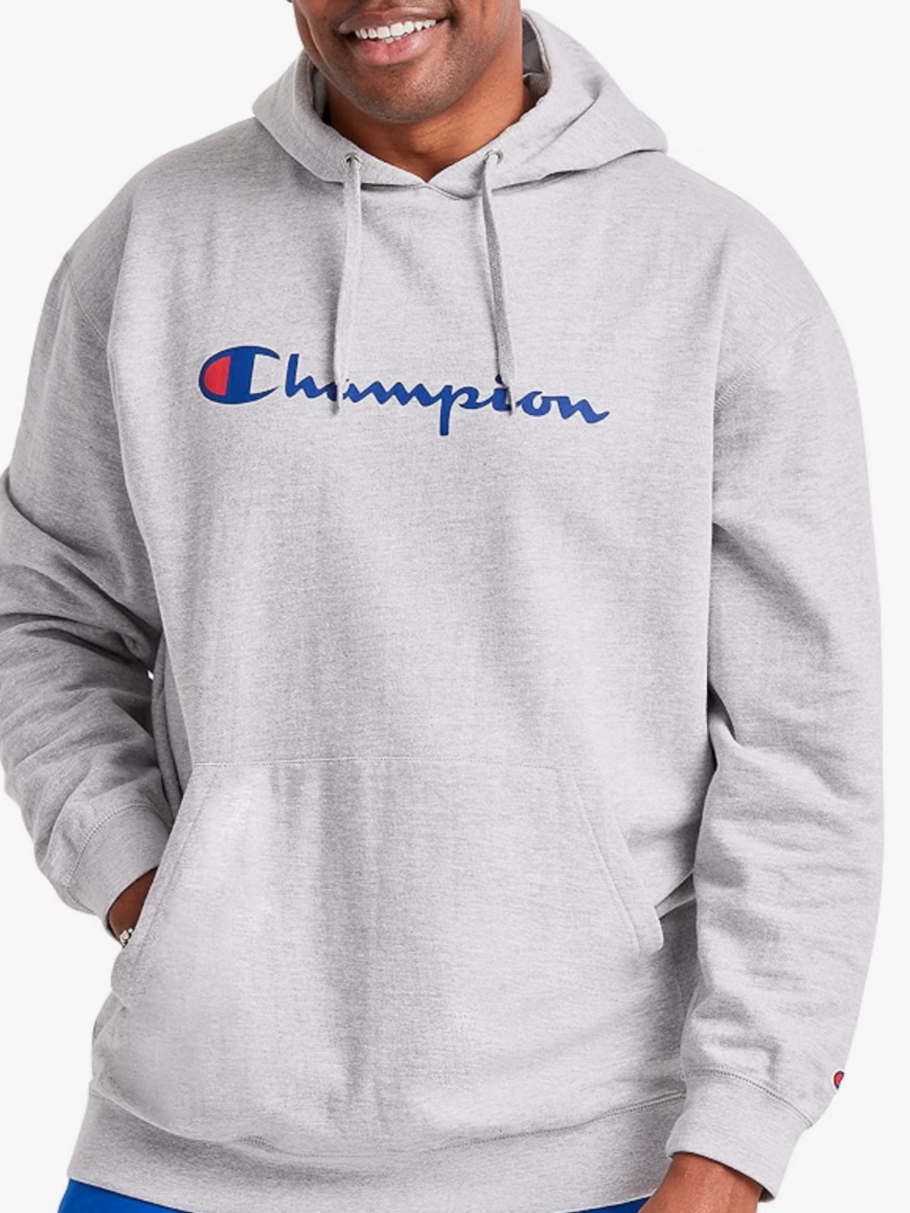 Champion Men's Gray Crewneck Hoodie with Red & Black Logo